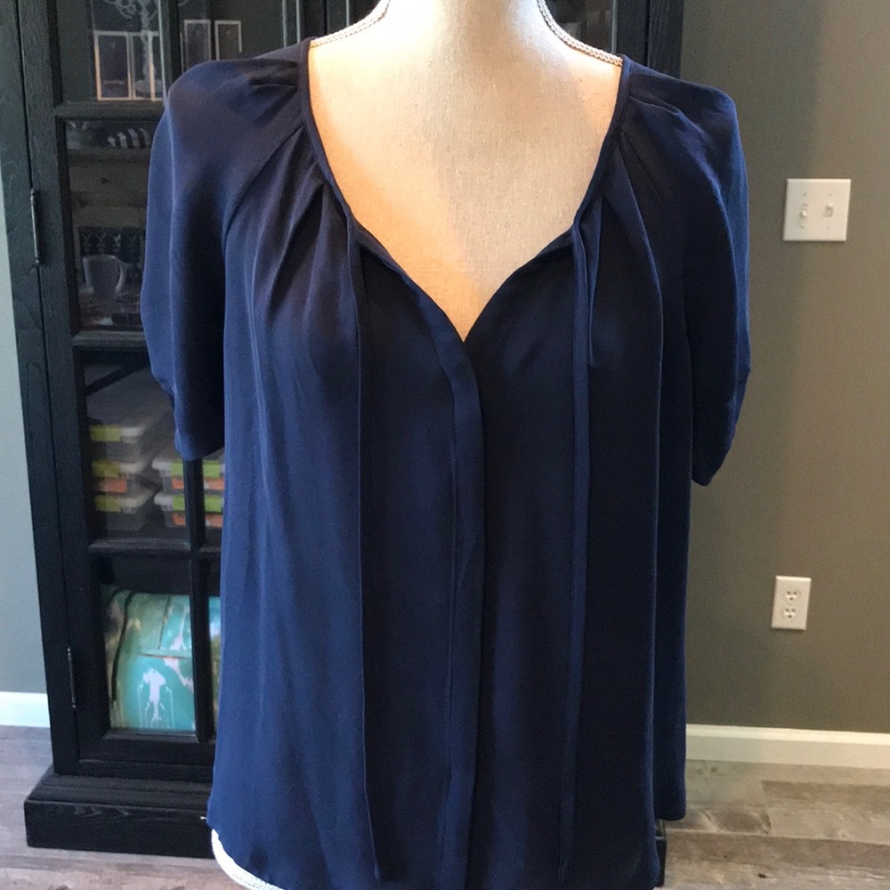 JOIE Berkeley Short Sleeve Navy Blue Silk blouse size small